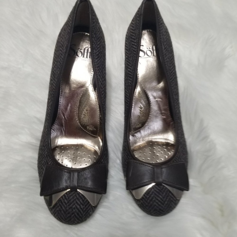 SOFFT Brown Bow Herringbone Tweed Heels Size 9M